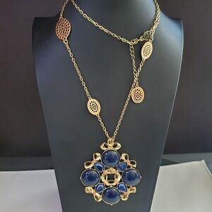 Lilly Pulitzer True Navy on the Square Gold Tone Statement Pendant Necklace